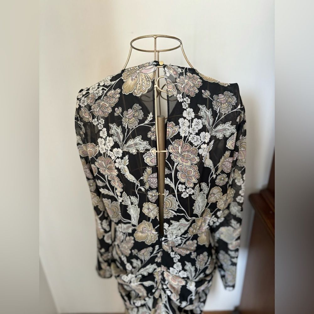 River Island Floral Long Sleeve Deep V Dress Size 10 Black NWT - Picture 8 of 14